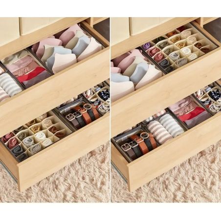 Cutie De Depozitare, Flippy, Pentru Lenjerie, Sosete Si Sutiene, Material Textil, 24 Compartimente, 32 x 32 x 10 cm, Culoare Bej