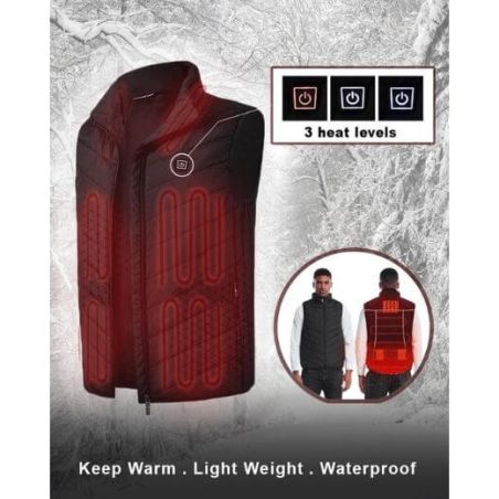 Vesta Inteligenta Incalzita, Flippy, Unisex, 2 Zone de Incalzire, Umplutura Bumbac, 3 Trepte de Temperatura, Incarcare USB, Negr