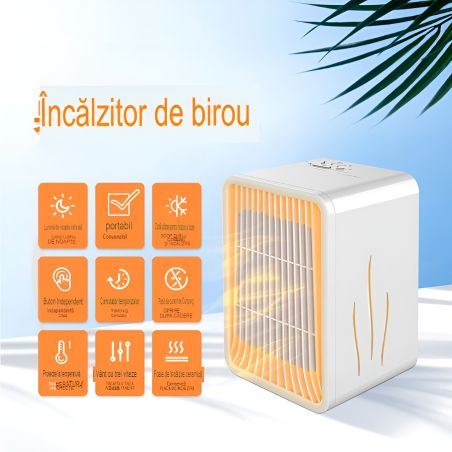 Mini Incalzitor pentru Birou, Flippy, Incalzire si Racire, 1000-1200W, cu Lumini, cu Maner, Lungime Cablu 1.5 m, 3 Trepte de Tem