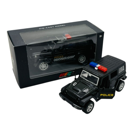 Mașinuță Metalică de Poliție 4×4 cu Uși Deschise, 15×7.5×6.5 cm – Design Robust și Realist