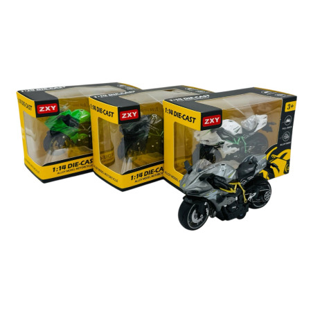 Motocicletă Metalică 1:14 – Model Realist, Design Sportiv, 14.5×10.5×7.5cm