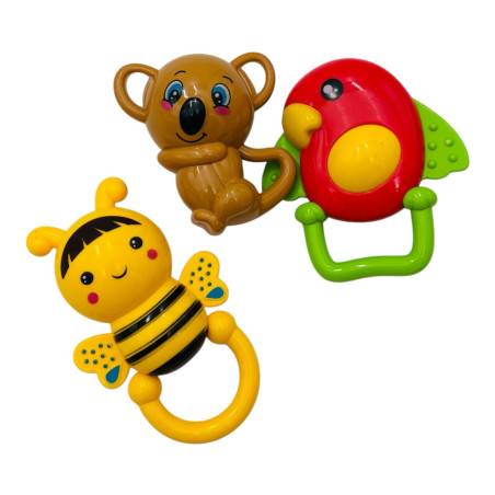 Set 3 Jucării Zornăitoare pentru Bebeluși – Forme de Animăluțe, Colorate și Drăgălașe