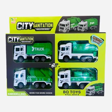 Set 4 camioane de gunoi City Sanitation, 28×18×4.5cm, +3ani