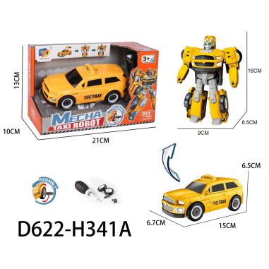 Masinuta Taxi care se transforma in robot, cu posibilitate de demontare/montare, Mecha Taxi Robot, actiune manuala, 21×13cm, +3a