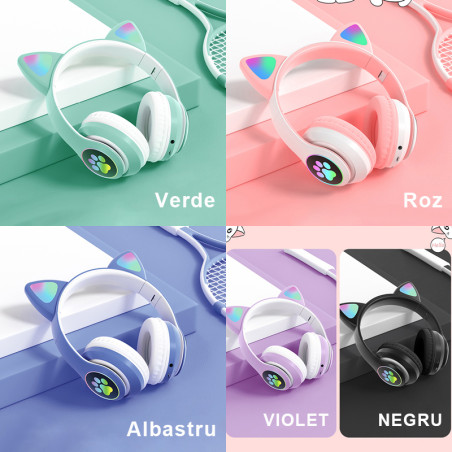 Casti wireless pliabile, Urechi de pisica, Bluetooth 5.3, Handsfree, HiFi, Bass Stereo, LED, TF Engros