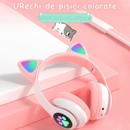 Casti wireless pliabile, Urechi de pisica, Bluetooth 5.3, Handsfree, HiFi, Bass Stereo, LED, TF Engros
