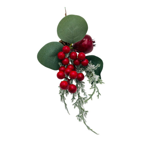 Decoratiune pentru Craciun Crenguta de vasc cu mere, 27cm, en-gros