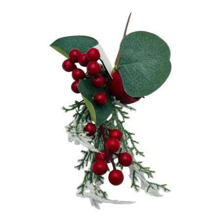 Decoratiune pentru Craciun Crenguta de vasc cu mere, 27cm, en-gros