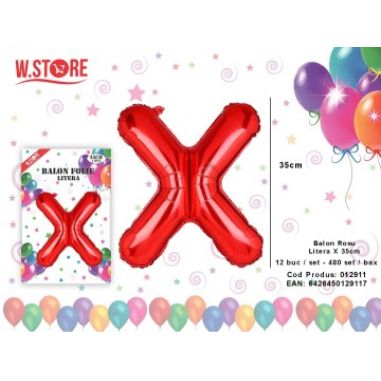Balon din folie metalizata Litera X, 35cm, Rosu