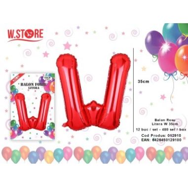Balon din folie metalizata Litera W, 35cm, Rosu
