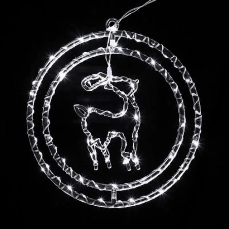 Instalație 3D rotundă figurina căprioară, lumină LED-uri albe, dimensiune 34 cm, buton reglare moduri iluminat, en-gros