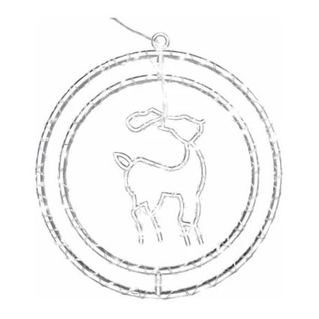 Instalație 3D rotundă figurina căprioară, lumină LED-uri albe, dimensiune 34 cm, buton reglare moduri iluminat, en-gros
