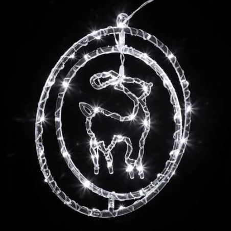 Instalație 3D rotundă figurina căprioară, lumină LED-uri albe, dimensiune 34 cm, buton reglare moduri iluminat, en-gros