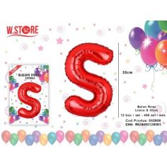 Balon din folie metalizata Litera S, 35cm, Rosu