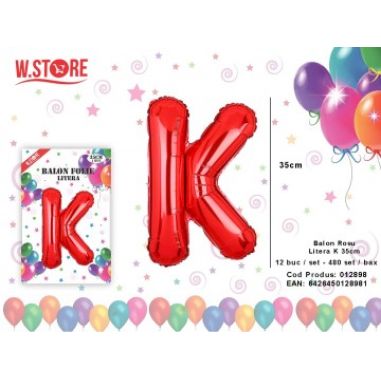 Balon din folie metalizata Litera K, 35cm, Rosu