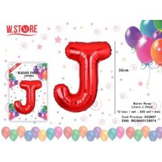 Balon din folie metalizata Litera J, 35cm, Rosu