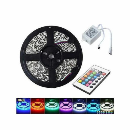Banda LED RGB de 5 metri cu telecomandă, SMD 2835, prindere cu adeziv dublu, engros