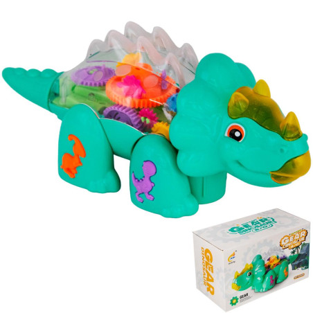 Dinozaur dragalas cu sunete si lumini, carcasa transparenta, Gear Dinozaur, 20×12×10cm, +3ani, en-gros