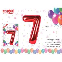Balon din folie metalizata Cifra 7, Rosu, 35cm